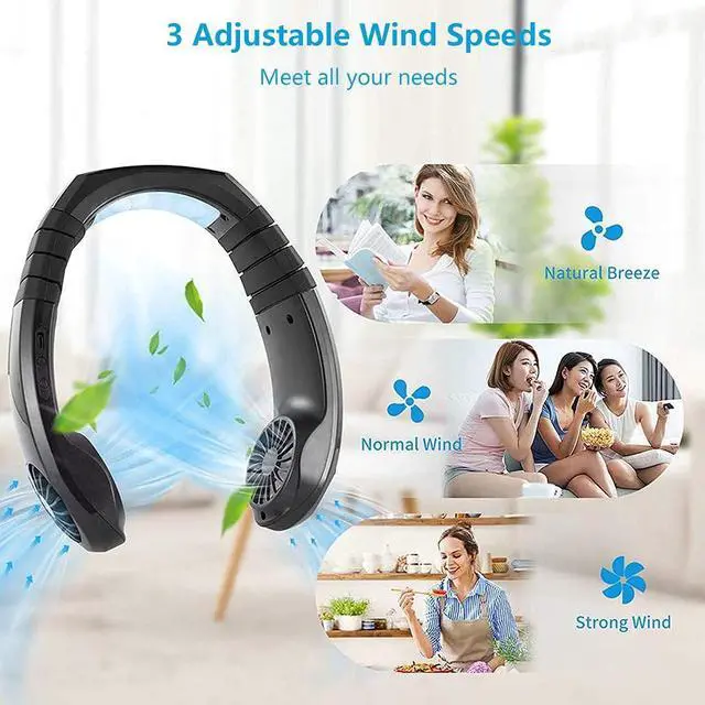 Alt view image 3 of 7 - Portable Summer Cooling Fan, Mini Sport Neck Hanging Fan Hands Free, USB Air Conditioner Wearable Fan, 3 Wind Speeds, Adjustable Neckband Fan for Outdoor Travel Camping Ideal Gift Black