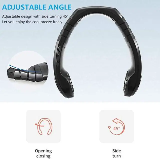 Alt view image 5 of 7 - Portable Summer Cooling Fan, Mini Sport Neck Hanging Fan Hands Free, USB Air Conditioner Wearable Fan, 3 Wind Speeds, Adjustable Neckband Fan for Outdoor Travel Camping Ideal Gift Black