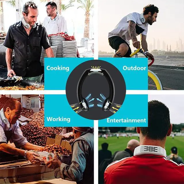 Alt view image 6 of 7 - Portable Summer Cooling Fan, Mini Sport Neck Hanging Fan Hands Free, USB Air Conditioner Wearable Fan, 3 Wind Speeds, Adjustable Neckband Fan for Outdoor Travel Camping Ideal Gift Black