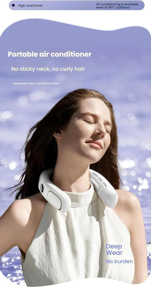 Alt view image 7 of 7 - New Semiconductor Cooling Neck Fan, Usb Rechargeable, Portable Lazy Outdoor Neck Fan (1, white)