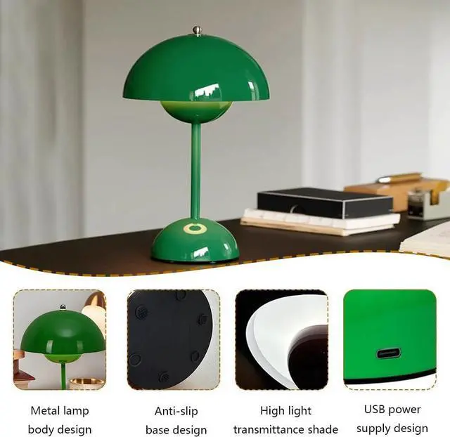 Alt view image 4 of 7 - Portable LED Mushroom Bud Lamp, 3-Color Adjustable Touch Night Light, USB-Powered Small Flowerpot Lamp for Living Bedroom Children's Study Office,Green