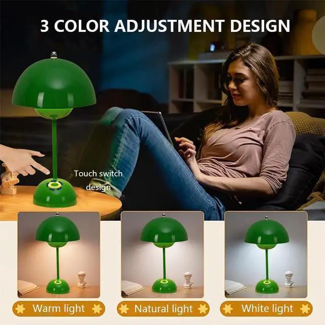 Alt view image 5 of 7 - Portable LED Mushroom Bud Lamp, 3-Color Adjustable Touch Night Light, USB-Powered Small Flowerpot Lamp for Living Bedroom Children's Study Office,Green