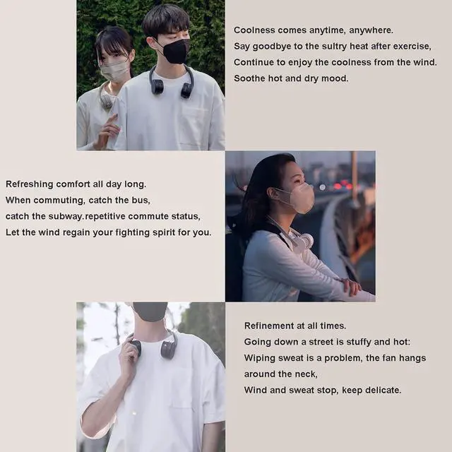 Alt view image 7 of 7 - Neck Fan, Mini USB Fan,Rechargeable Personal Neckband Fan,3 Speed USB Fan with 360° Adjustable Head for Hiking,Outdoor Sports,Travel,Home,Office,A (B)