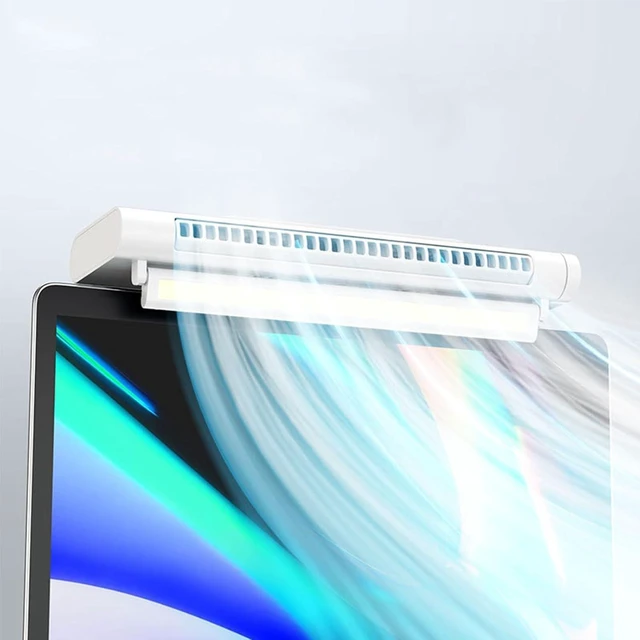 Main image of Monitor Clip On Fan, Stepless Speed USB Powered Desk Fan with Light, Bladeless Personal Fan Quiet Desktop Fan, Easy Install and Space Saving, Suitable for Flat Monitor, Laptop (Color : White)