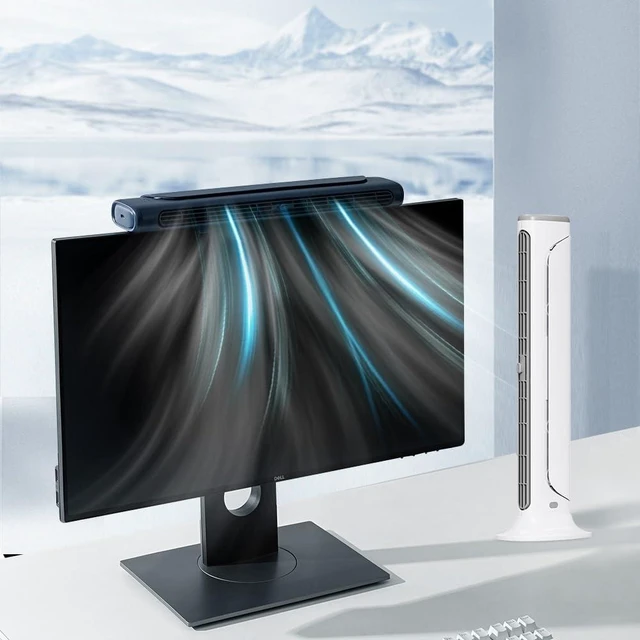 Main image of Monitor Clip On Fan, Bladeless Computer Fan Personal Cooling Fan for Office, Quiet USB Desk Fan Small Tower Fan for Desk, Suitable for Flat and Curved Monitor, Laptop (Color : Blue)