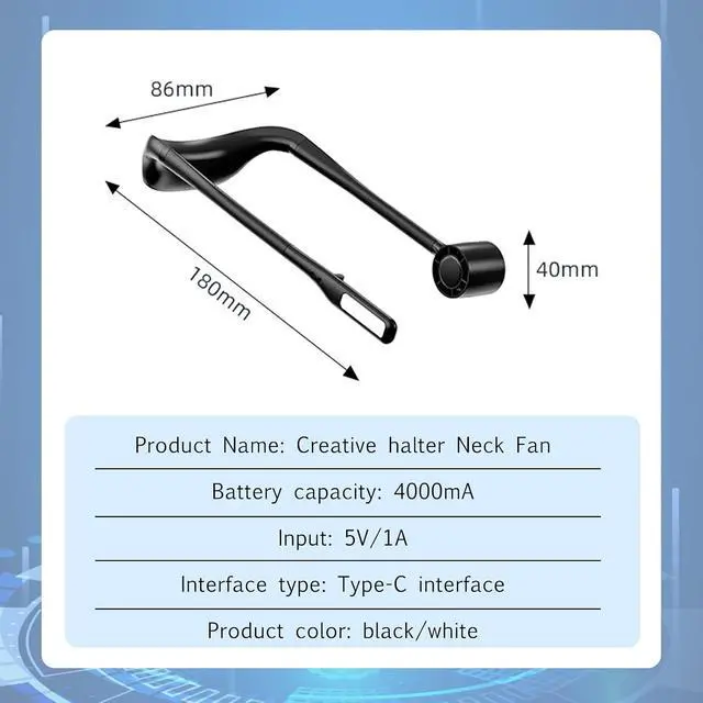 Alt view image 2 of 5 - Hanging Neck Fan with Lights, Portable Collapsible Neck Fan, USB Rechargeable Fan Handsfree Fan Tri-Colour Light, Low Noise, 3 Speeds, 4000mAh Battery (Color : Black)