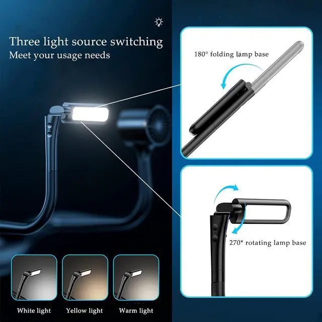Alt view image 4 of 5 - Hanging Neck Fan with Lights, Portable Collapsible Neck Fan, USB Rechargeable Fan Handsfree Fan Tri-Colour Light, Low Noise, 3 Speeds, 4000mAh Battery (Color : Black)
