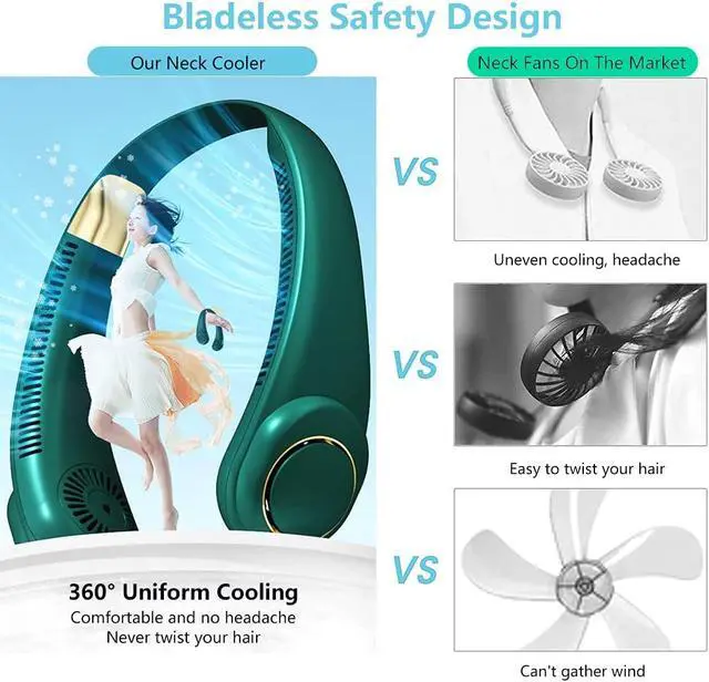 Alt view image 3 of 7 - Leafless Neck Hanging Fan, Portable Neckband Fan USB Rechargeable, Mini Sport Fan Hands Free, 360° Cooling, 3 Adjustable Speeds, for Women Men Summer Gift Blue