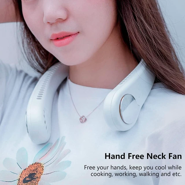 Alt view image 2 of 7 - Leafless Neck Hanging Fan, Mini USB Personal Neckband Fan, Portable Sports Lazy Neck Fan, Air Cooler Wearable with 3 Speeds, Bladeless Fan Hands Free for Outdoor Office Travel White