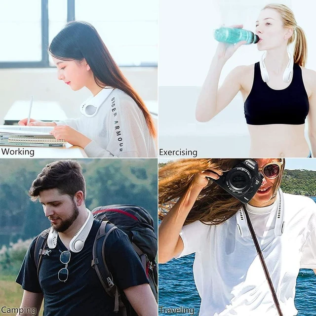 Alt view image 7 of 7 - Leafless Neck Hanging Fan, Mini USB Personal Neckband Fan, Portable Sports Lazy Neck Fan, Air Cooler Wearable with 3 Speeds, Bladeless Fan Hands Free for Outdoor Office Travel White