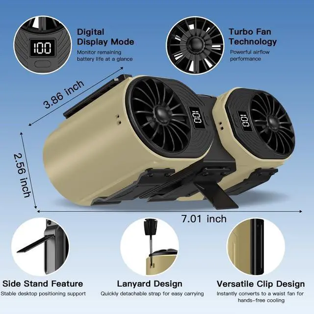 Alt view image 4 of 7 - Portable Waist Fan Rechargeable Detachable Cooling Fan 5 Speed Portable Waist Belt Clip For Outdoor Camping Rechargeable Clip