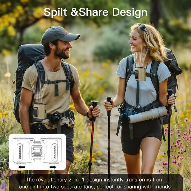 Alt view image 7 of 7 - Portable Waist Fan Rechargeable Detachable Cooling Fan 5 Speed Portable Waist Belt Clip For Outdoor Camping Rechargeable Clip