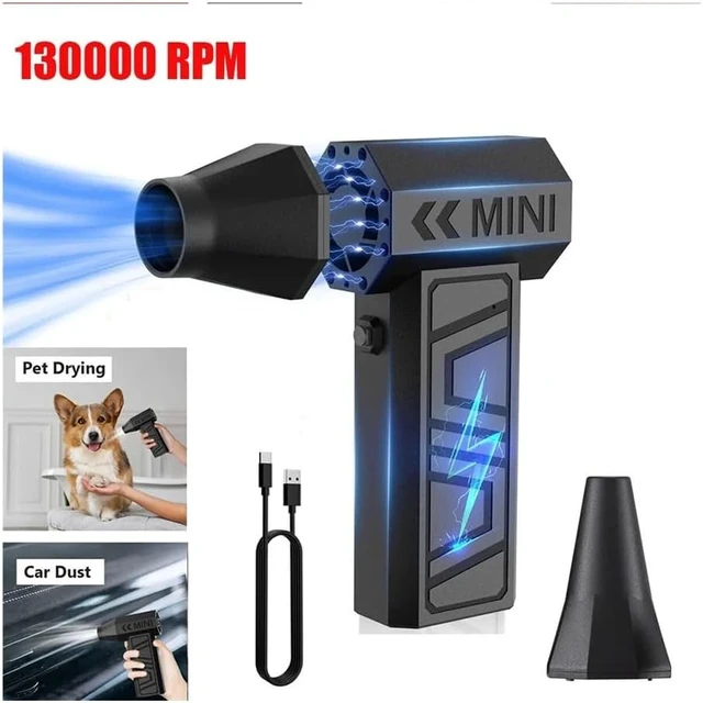 Alt view image 2 of 7 - 130000RPM Mini Fan Electric Air Duster Adjustable wind speed Portable Turbo Violent Blower Rechargeable Car Cleaning(Orange)