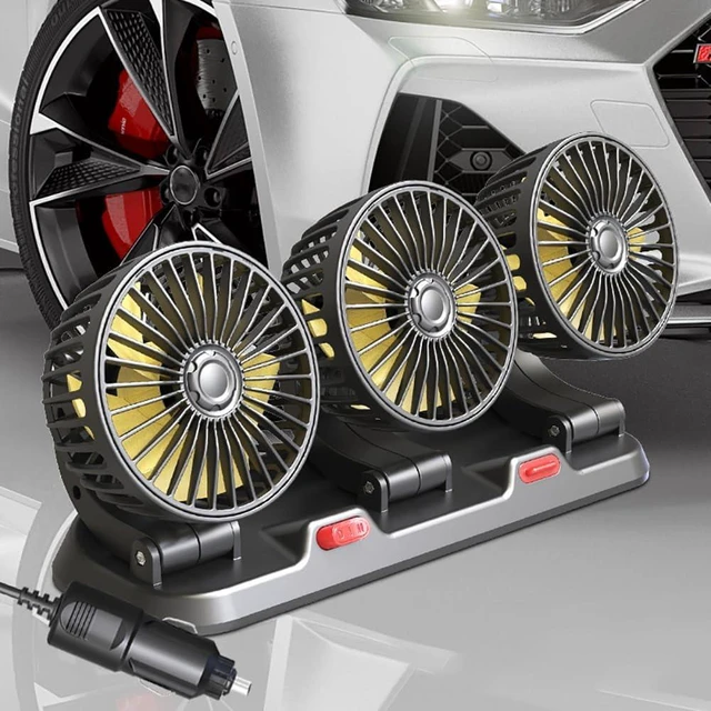Main image of Three-Head Car Fan, Cigarette Lighter Powered Car Cooling Fan, Electric Vehicle Mounted Fan, 2 Speed Adjustable, Portable Passenger Fan, 360 Degree Rotatable Portable Fan,12v