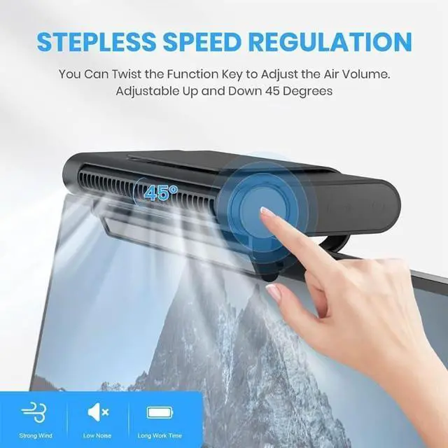 Alt view image 3 of 6 - KEULEN Monitor Fan, Clip-On Computer Fan with LED Light, Infinitely Adjustable Speed, Adjustable Air Outlet 45°, Adjustable Brightness and Color Temperature, for Office Laptops, Desktop PC