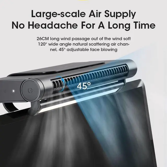 Alt view image 5 of 6 - KEULEN Monitor Fan, Clip-On Computer Fan with LED Light, Infinitely Adjustable Speed, Adjustable Air Outlet 45°, Adjustable Brightness and Color Temperature, for Office Laptops, Desktop PC