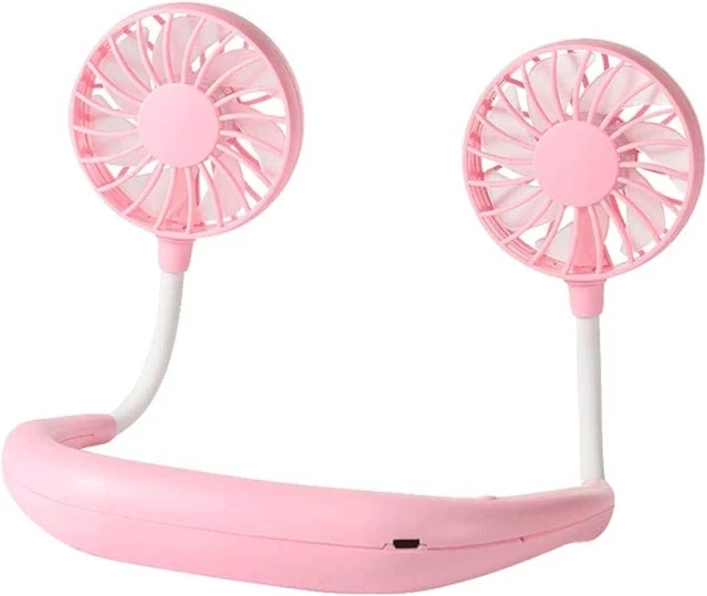 Main image of Portable Neck Fan, Hanging Mini USB Rechargeable Lazy Neckband Fans with Dual Wind Head Fit for Sports or Traveling Low Noise Design (Color : Pink)