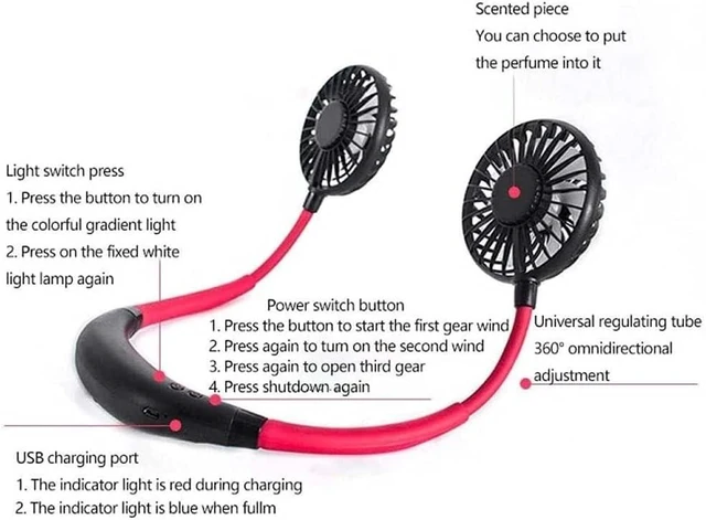 Alt view image 2 of 7 - Portable Neck Fan, Hanging Mini USB Rechargeable Lazy Neckband Fans with Dual Wind Head Fit for Sports or Traveling Low Noise Design (Color : Pink)