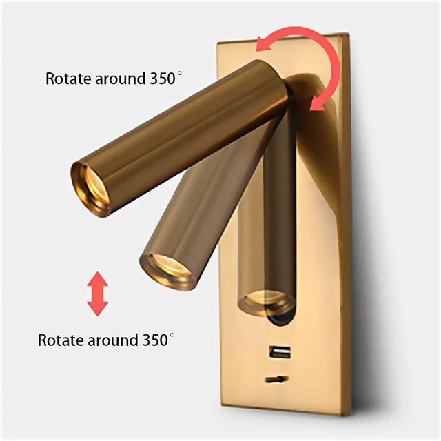 Alt view image 6 of 7 - Wall Lamps, Wall Lights Reading Lights Bracket Light Rotatable USB Charging Hidden Switch Suitable for Living Room Bedroom Hotel Kitchen Restaurant Reading Wall Lamp
