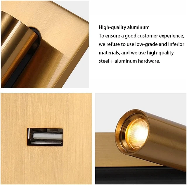 Alt view image 7 of 7 - Wall Lamps, Wall Lights Reading Lights Bracket Light Rotatable USB Charging Hidden Switch Suitable for Living Room Bedroom Hotel Kitchen Restaurant Reading Wall Lamp
