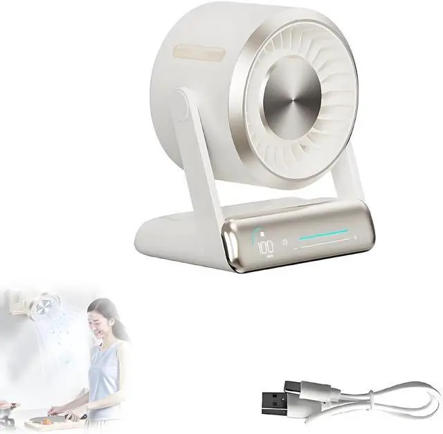 Main image of Smart Digital Display Touch Desktop Fan, USB Desk Table Fan With LED Display, 120° Adjustable Head Tilt, Silent Air Circulator Fans, Mini Desktop Cooler for Home(Beige,Rechargeable)