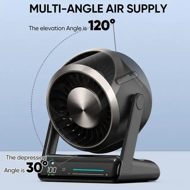 Alt view image 4 of 7 - Smart Digital Display Touch Desktop Fan, USB Desk Table Fan With LED Display, 120° Adjustable Head Tilt, Silent Air Circulator Fans, Mini Desktop Cooler for Home(Beige,Rechargeable)