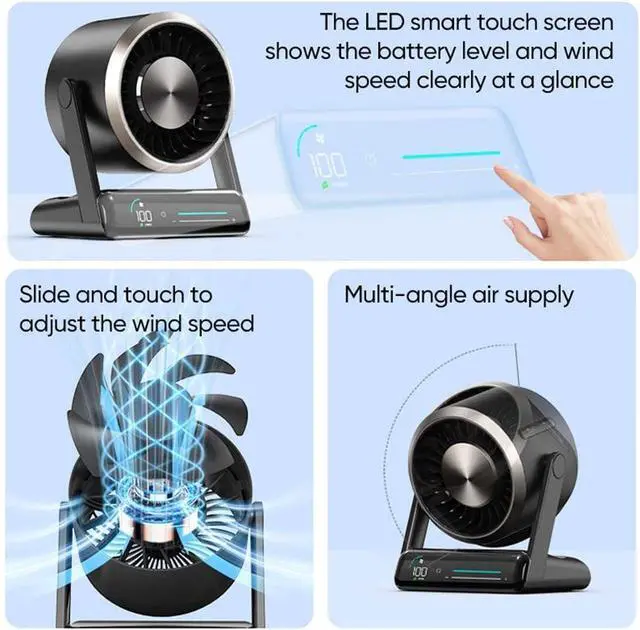 Alt view image 2 of 7 - Smart Digital Display Touch Desktop Fan, USB Desk Table Fan With LED Display, 120° Adjustable Head Tilt, Silent Air Circulator Fans, Mini Desktop Cooler for Home(Beige,Rechargeable)