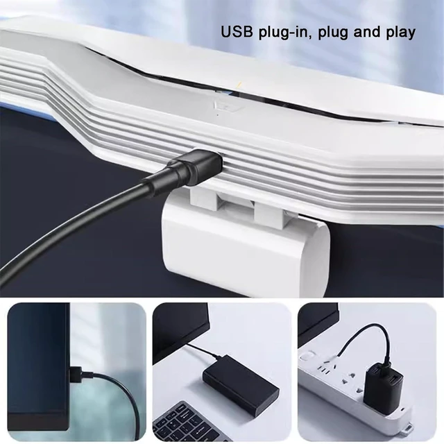 Alt view image 7 of 7 - OVARIA Clip On Monitor Fan, Personal Cooling Fan for Computer, 3 Wind Speeds, 30cm Long Air Outlet, Quiet USB Bladeless Fan, for Flat and Curved Monitor, Laptop(Color:White)