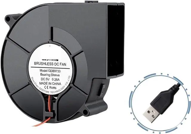 Alt view image 2 of 6 - Centrifugal Blower,Blower Fan, DC 5V 97x94x33mm 9733 Sleeve Bearing USB Blower Silent Cooling Fan for Outdoor BBQ Mobile Stove Centrifugal Turbo Blower Powerful and Energy efficient