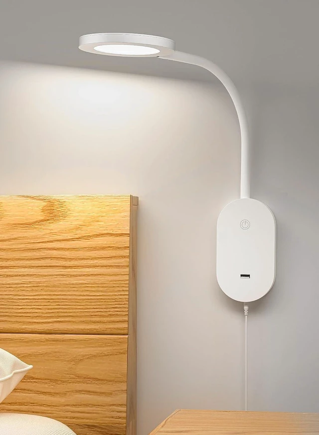 Main image of Wall Mounted Reading Light,Book Lights with USB Output, Reading Lamps for Board in 4 Hours Auto-Off, Touch Control Wall Lamp with 5 Dimmable Flexible Gooseneck Bedside Lamps White