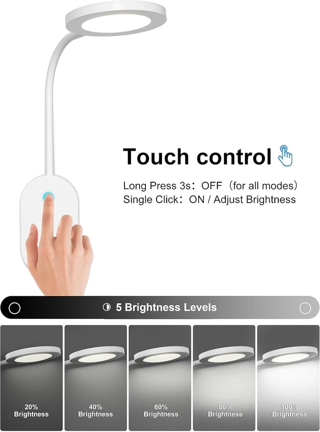 Alt view image 4 of 6 - Wall Mounted Reading Light,Book Lights with USB Output, Reading Lamps for Board in 4 Hours Auto-Off, Touch Control Wall Lamp with 5 Dimmable Flexible Gooseneck Bedside Lamps White