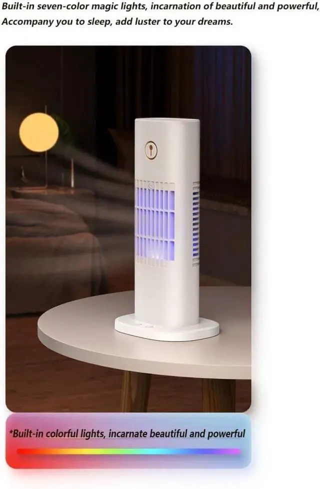 Alt view image 3 of 6 - Grafken Desktop Tower Fan, Small Fan Humidification Spray Desktop Small Air Cooler Mini Cooling USB Home Tower Fan Portable Water Cooling Fan (Color : White)
