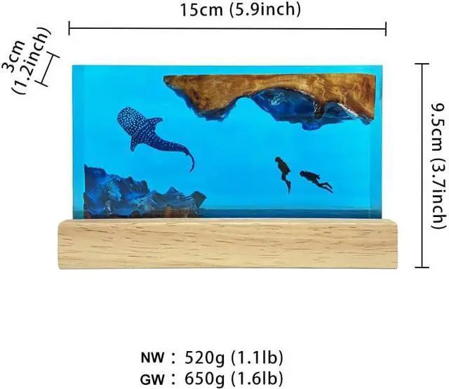 Alt view image 2 of 7 - Whale Shark and Diver Resin Night Light Scuba Diving Deep Sea Exploration Wood Lamp Home Decoration Gift (6 * 4 inch)