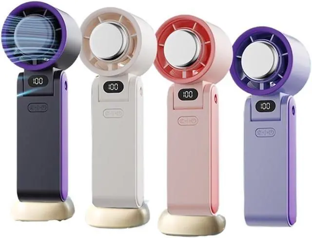 Alt view image 2 of 5 - Portable Handheld Fan 100 Wind Speeds Turbo Fan 3600mAh Rechargeable Air Cooling Fan Foldable High Speed Cold Compress Fan(Pink)