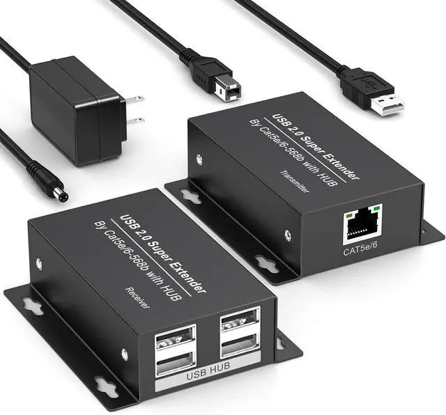 Main image of USB Extender Over Ethernet USB 2.0 HUB RJ45 Cat5e/6, 196ft/60m, up to 480Mbps Transfer Rate No Driver Required Supports POC Power Supply, Supports Connecting Keyboard Mouse U Disk Printer etc.