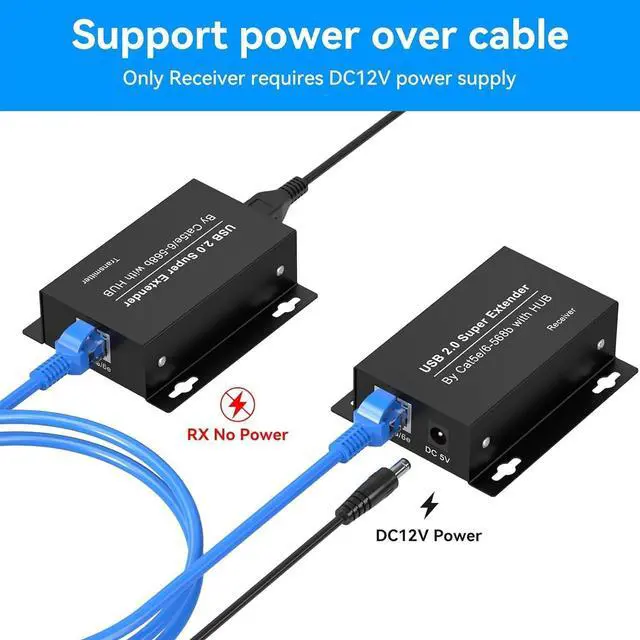 Alt view image 4 of 7 - USB Extender Over Ethernet USB 2.0 HUB RJ45 Cat5e/6, 196ft/60m, up to 480Mbps Transfer Rate No Driver Required Supports POC Power Supply, Supports Connecting Keyboard Mouse U Disk Printer etc.
