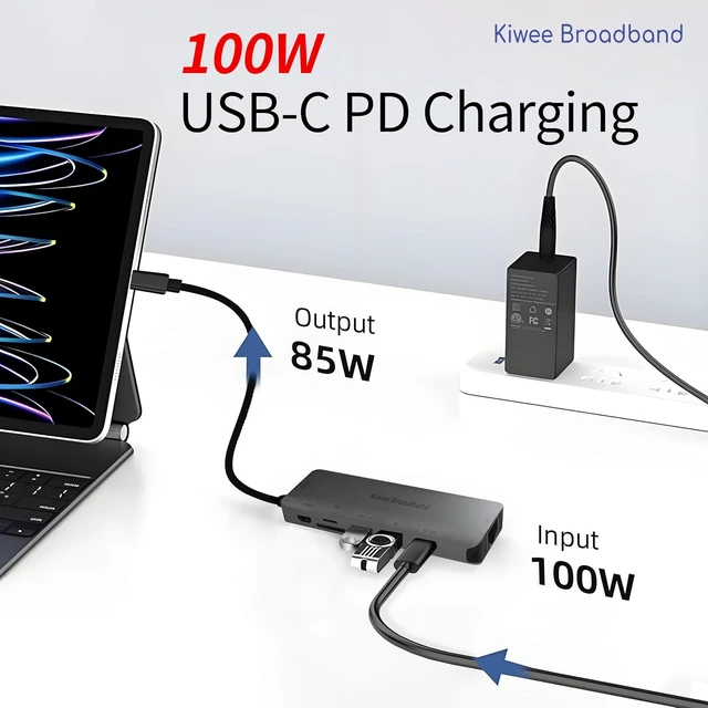 Alt view image 5 of 7 - Kiwee Broadband 7-in-1 USB-C Hub with 5Gbps Ethernet, 100W PD Charging, 4K HDMI, 2 USB-A 3.2 Ports, SD/MicroSD Card Reader, Universal Dock for MacBook, Windows Laptop, iPad, Chromebook (KB-USBC-5GH7)