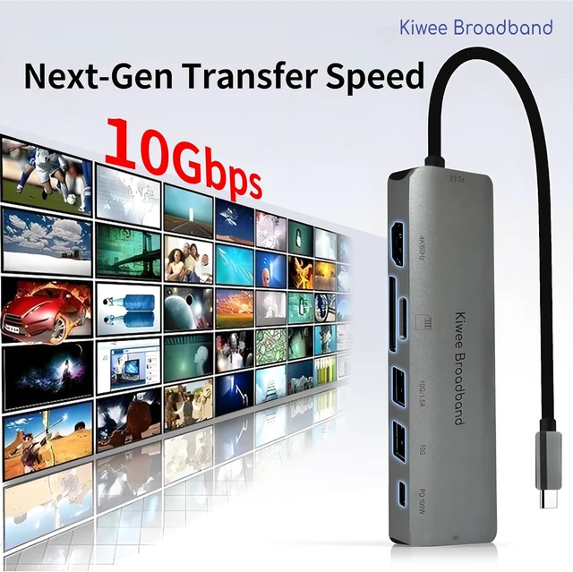 Alt view image 7 of 7 - Kiwee Broadband 7-in-1 USB-C Hub with 5Gbps Ethernet, 100W PD Charging, 4K HDMI, 2 USB-A 3.2 Ports, SD/MicroSD Card Reader, Universal Dock for MacBook, Windows Laptop, iPad, Chromebook (KB-USBC-5GH7)