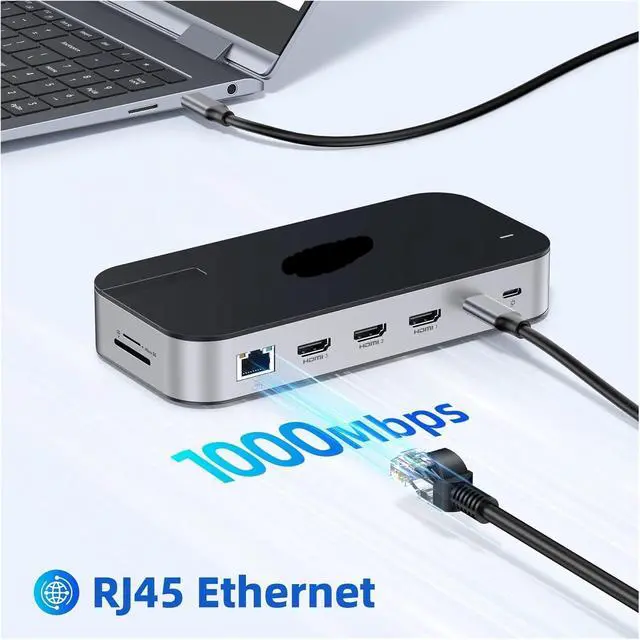 Alt view image 5 of 6 - 15 in 1 USB C Docking Station Laptops HUB-4K60Hz 3 HDMI RJ45 SD/TF Audio PD 100W Adapter Compatible for MacBook Pro Air(15in1 2HDMI DP VGA)