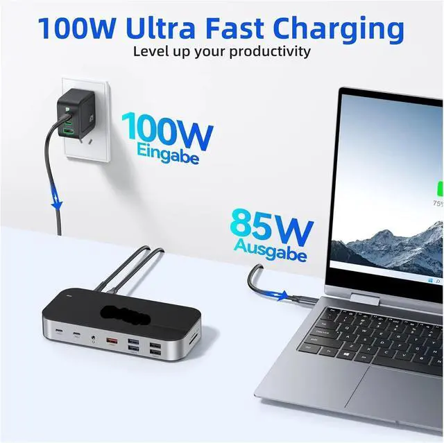 Alt view image 6 of 6 - 15 in 1 USB C Docking Station Laptops HUB-4K60Hz 3 HDMI RJ45 SD/TF Audio PD 100W Adapter Compatible for MacBook Pro Air(15in1 2HDMI DP VGA)