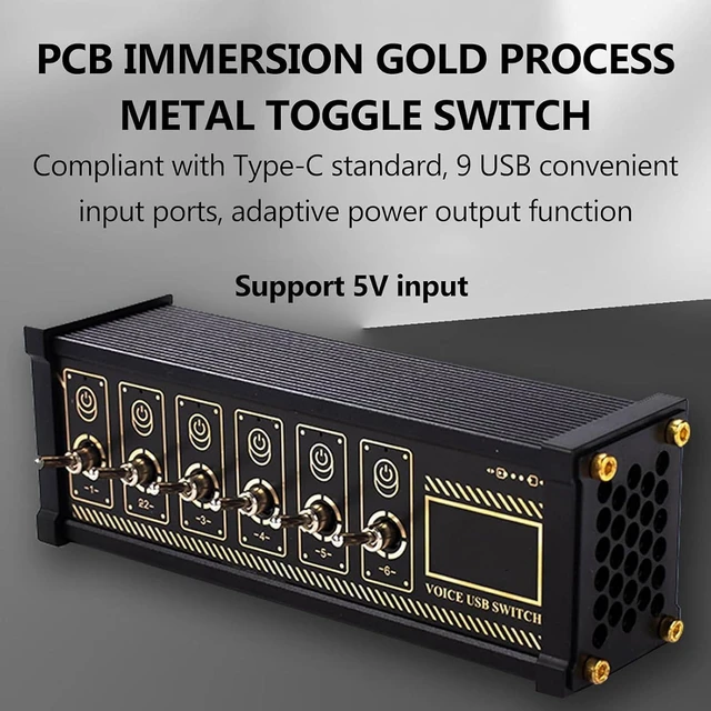 Alt view image 3 of 7 - 6 Ports USB C Switcher, 6 Port USB Docking Station, 9 USB Convenient Input Ports, with Button Switch, Voice Control Function, Data Transmission, for Phones, Tablets, and Gadgets