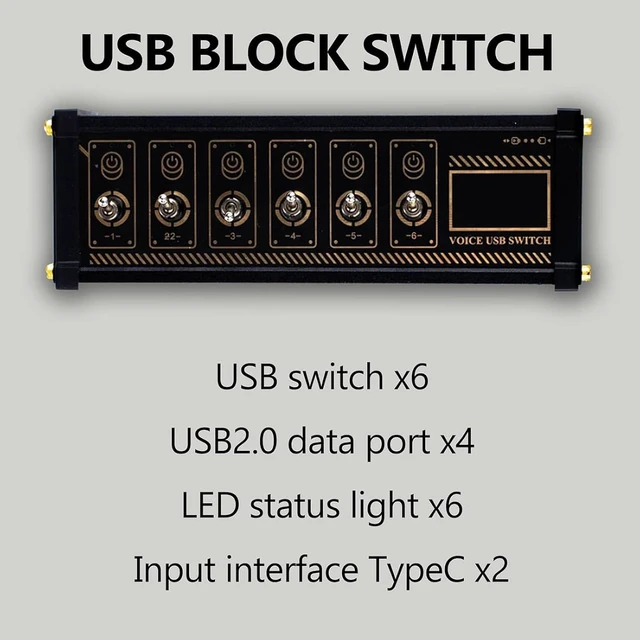 Alt view image 6 of 7 - 6 Ports USB C Switcher, 6 Port USB Docking Station, 9 USB Convenient Input Ports, with Button Switch, Voice Control Function, Data Transmission, for Phones, Tablets, and Gadgets