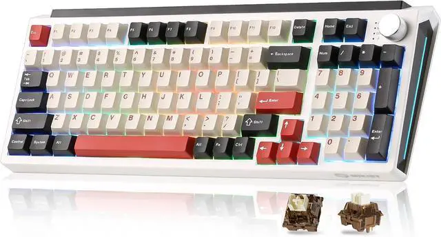 Main image of K98 Wireless Mechanical Keyboard,Tri-Mode BT5.0/2.4GHz/USB-C Hot Swappable Custom Keyboard,Gasket Structure,RGB Backlit Gaming Keyboard for Win & Mac(White&Red,Cocoa-V2 Switch)