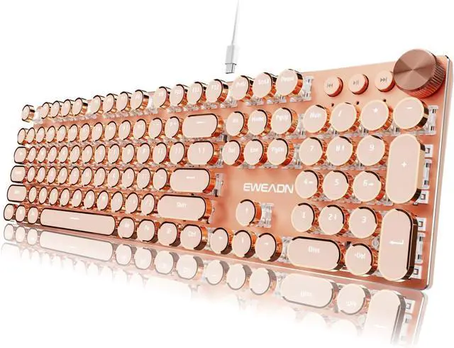 Main image of EWEADN Typewriter Style Mechanical Keyboard, Wired Typewriter Keyboard,104 Keys Retro Typewriter Keyboards, Media Control Knob, Wired Computer Keyboard Pink Switch for Windows/Mac/PC-Pink
