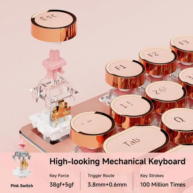 Alt view image 5 of 7 - EWEADN Typewriter Style Mechanical Keyboard, Wired Typewriter Keyboard,104 Keys Retro Typewriter Keyboards, Media Control Knob, Wired Computer Keyboard Pink Switch for Windows/Mac/PC-Pink