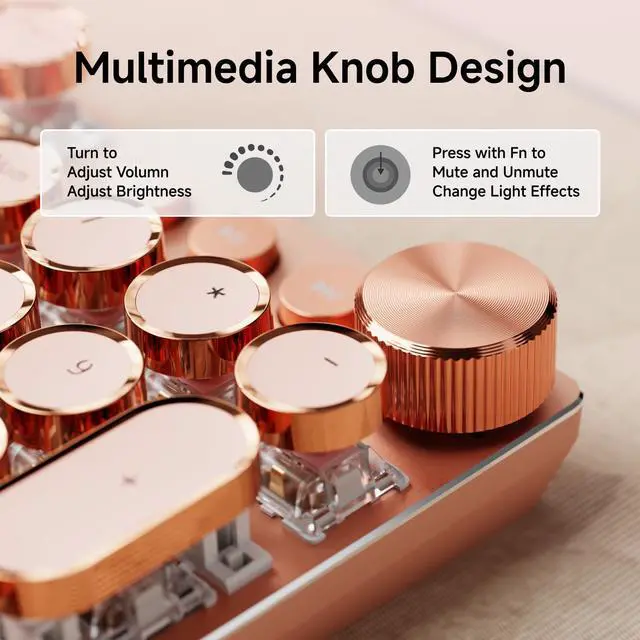 Alt view image 6 of 7 - EWEADN Typewriter Style Mechanical Keyboard, Wired Typewriter Keyboard,104 Keys Retro Typewriter Keyboards, Media Control Knob, Wired Computer Keyboard Pink Switch for Windows/Mac/PC-Pink