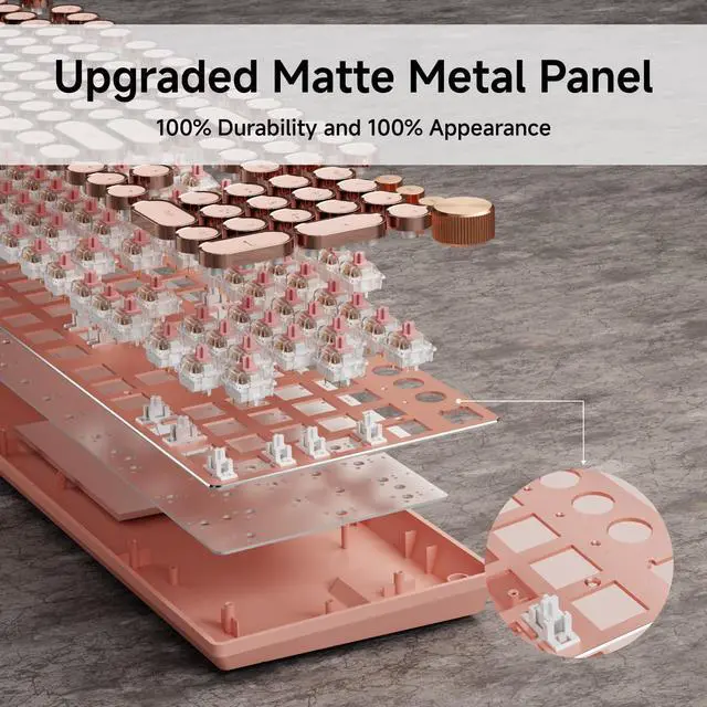 Alt view image 7 of 7 - EWEADN Typewriter Style Mechanical Keyboard, Wired Typewriter Keyboard,104 Keys Retro Typewriter Keyboards, Media Control Knob, Wired Computer Keyboard Pink Switch for Windows/Mac/PC-Pink