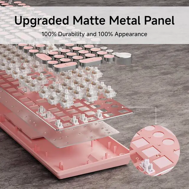 Alt view image 6 of 6 - EWEADN Typewriter Style Mechanical Keyboard, Wired Typewriter Keyboards,104 Keys Backlit LED Metal Keyboards, Media Control Knob, Wired Computer Keyboard White Switch for Windows/Mac/PC-Dark Pink