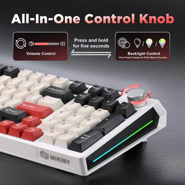 Alt view image 7 of 7 - K98 Wireless Mechanical Keyboard,Tri-Mode BT5.0/2.4GHz/USB-C Hot Swappable Custom Keyboard,Gasket Structure,RGB Backlit Gaming Keyboard for Win & Mac(White&Red,Milk-V2 Switch)