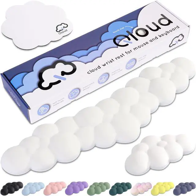 Alt view image 2 of 7 - Qloud Cloud Wrist Rest Set - White and Teal Cute Desk Accessories Pack - Keyboard Wrist Rest Bundle - Keyboard Pad Wrist Rest for Computer Keyboard Pair - White and Teal Office Desk Accessories